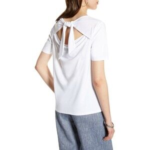 Halogen Women's Tie Back Knit Short Sleeve Top In White Size XS